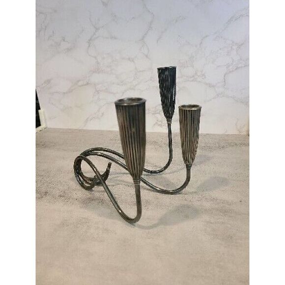 Pair Triple Light NAPIER Fluted Silverplate Candle Holders Mid-Century MOD EUC - Picture 15 of 16